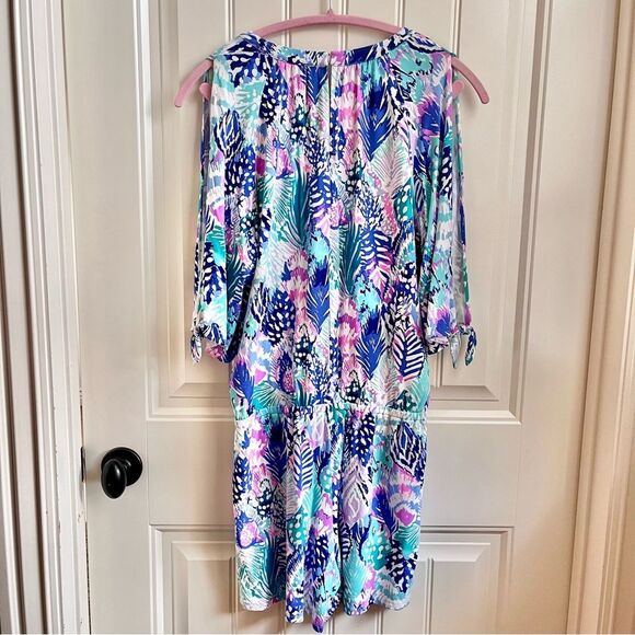 Lilly Pulitzer Bryce romper size small purple blue shorts cold shoulder - Picture 9 of 9